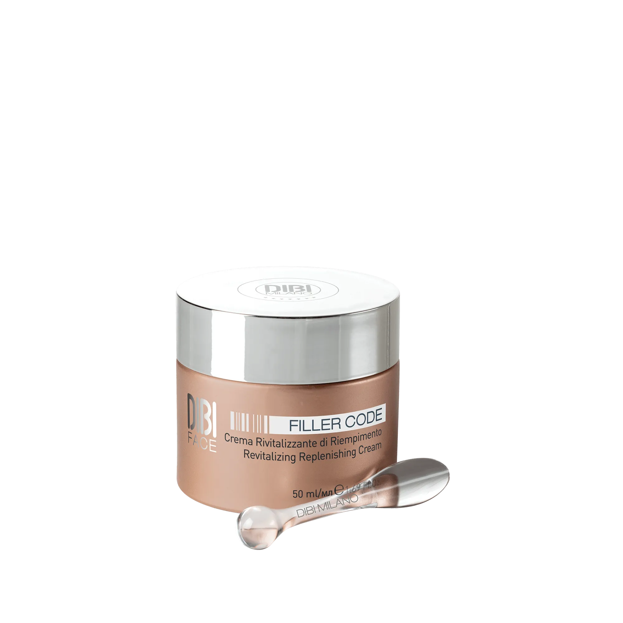 Envase de la Crema Revitalizante Filler Code de DIBI Milano (con espátula)